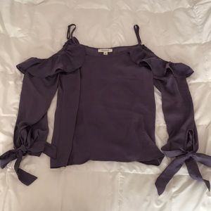 Francesca’s plum cold shoulder ruffle tie sleeve
